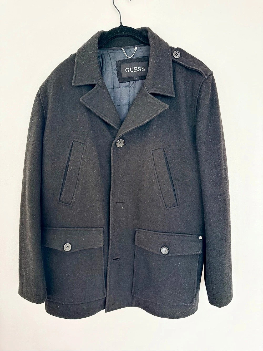 GUESS Men's Black Pea Coat Size Large